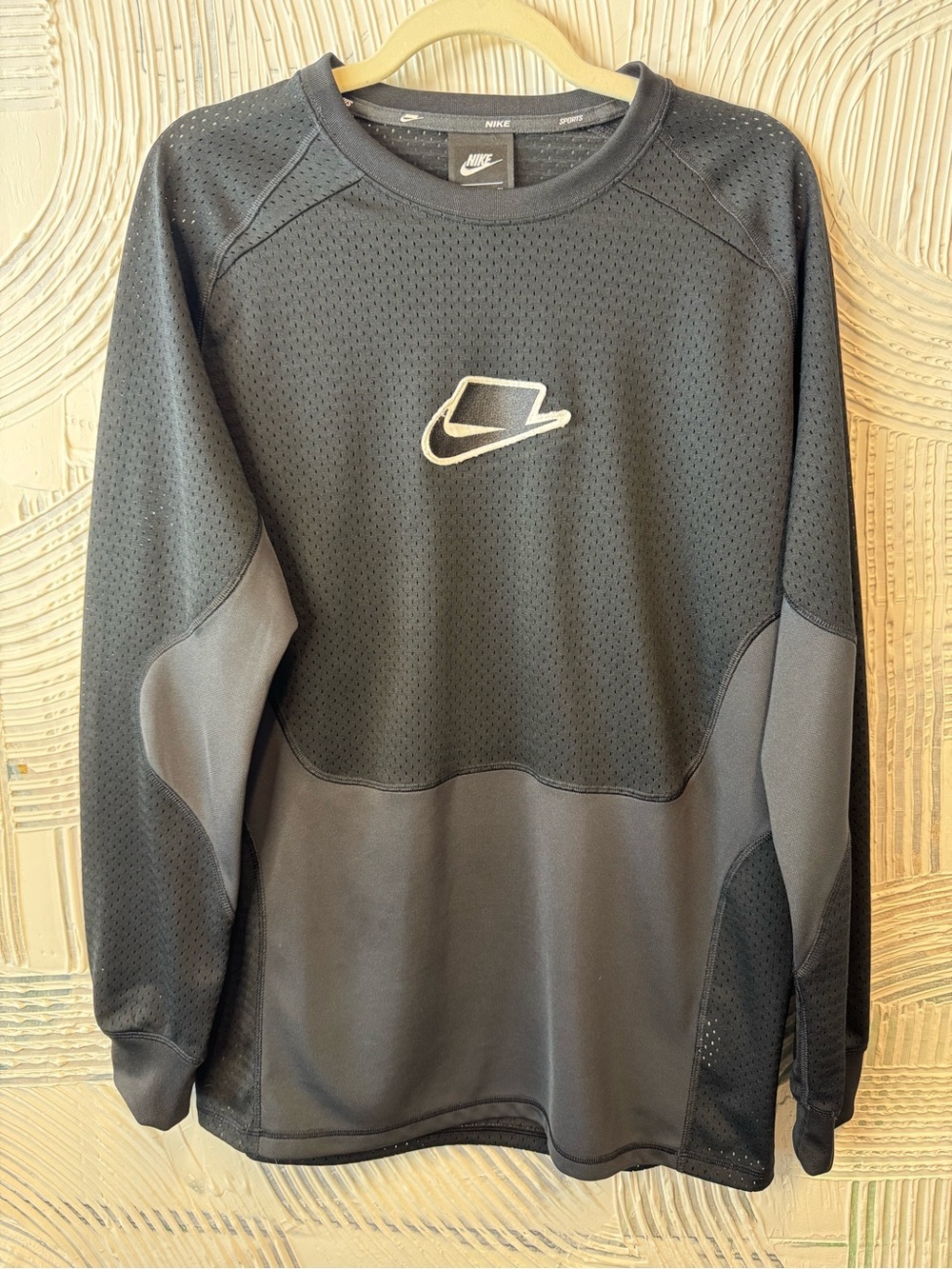 Nike Black Perforated Athletic Crewneck with White Swoosh N0501